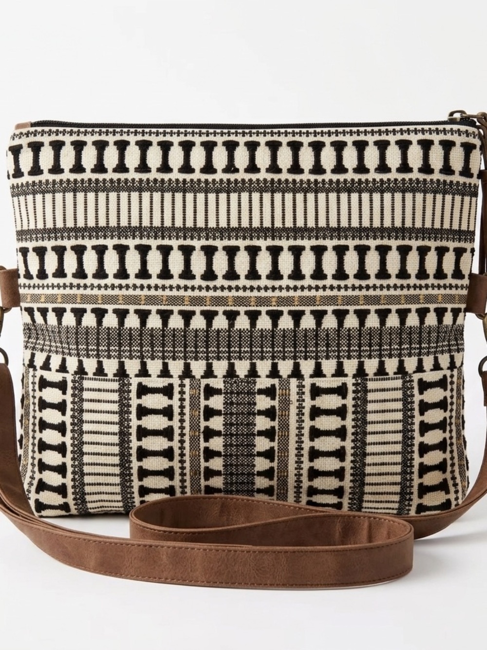 Calliope Oakland Boho Woven Geometric Crossbody Bag | Neutral Artisan Handwoven